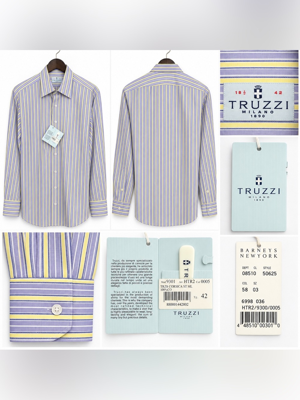 Truzzi Milano 1890 Men’s Striped Cotton Dress Shirt 16.5 / 42 NWT